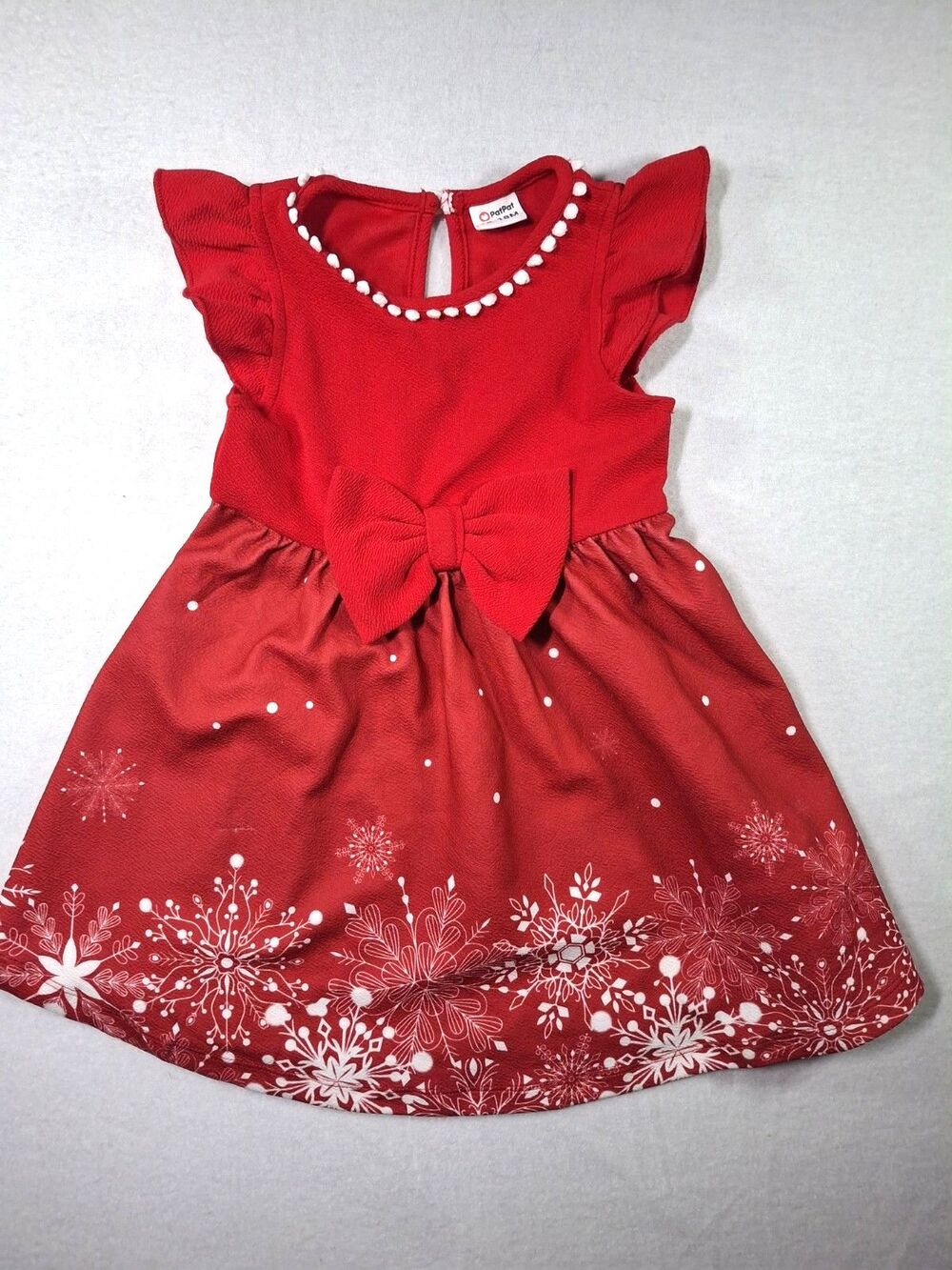 Vibant Red Snowflake Accented Holiday Christmas Dress 12-18M Winter Wonderland